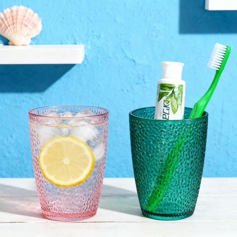 Komost 12oz Plastic Tumblers Set of 2, Reusable & Shatterproof Drinking Glasses for Daily Toothbrushing & Bathroom Use - Image 4